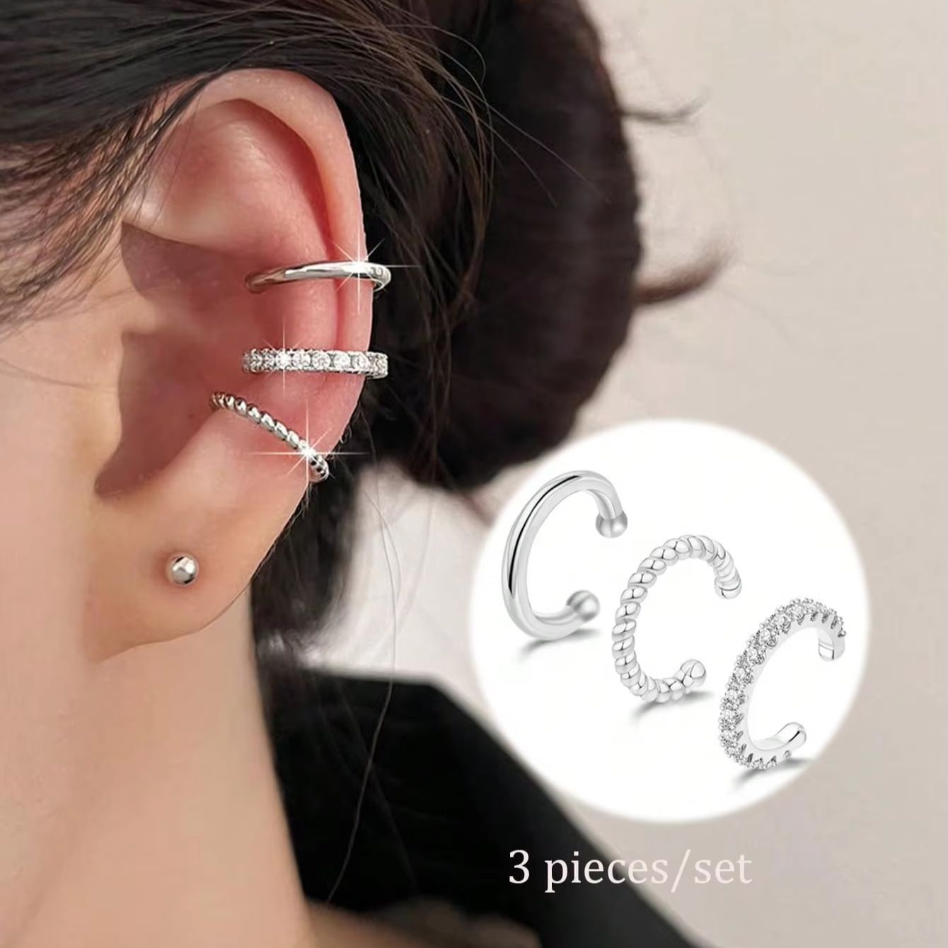 Body Jewelry Hypoallergenic - Set di 3 Orecchini Ear Cuff