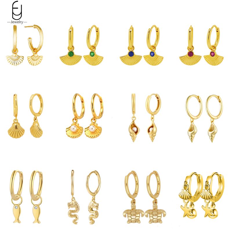 Conch Earring Hoop - Orecchini pendenti con conchiglia in argento