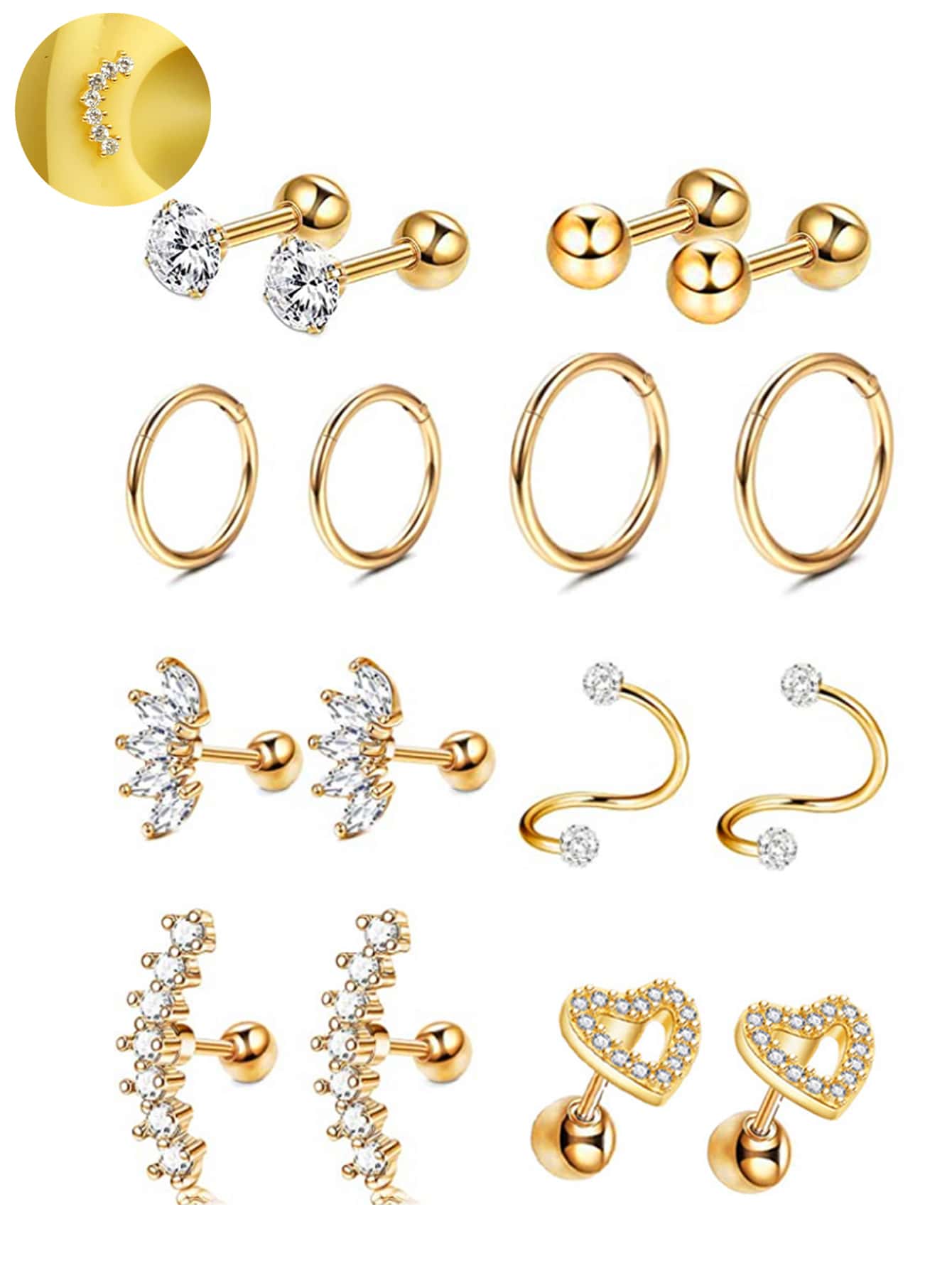 Conch Earring Hoop - SGIAWETA-16 pezzi Orecchini per Cartilagine 16G,